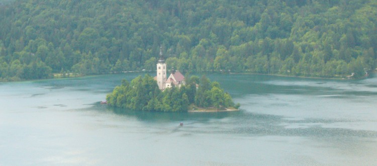 view of the island from the top of Castle Bled